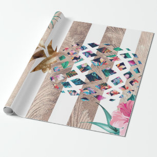 Floral Pineapple striped design Wrapping Paper