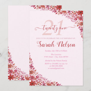 Floral Pink 21st Birthday Invitation