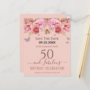 Floral Pink 50th Birthday Save the Date