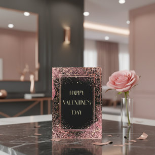 Floral Pink And Black Glitter Valentine's Day Card