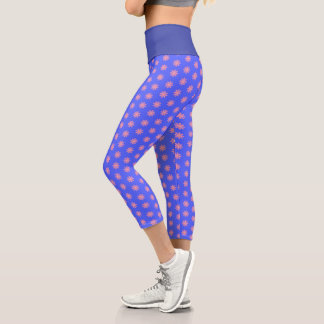 Floral Pink And Blue Pattern Capri Leggings