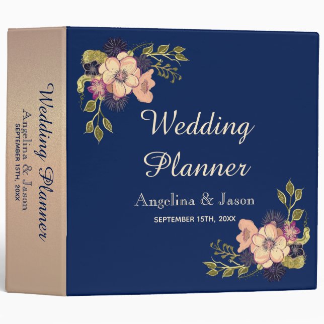 Floral Pink And Blue Wedding Planner Binder (Front/Spine)