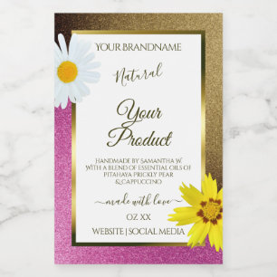 Floral Pink and Gold Glitter White Product Labels