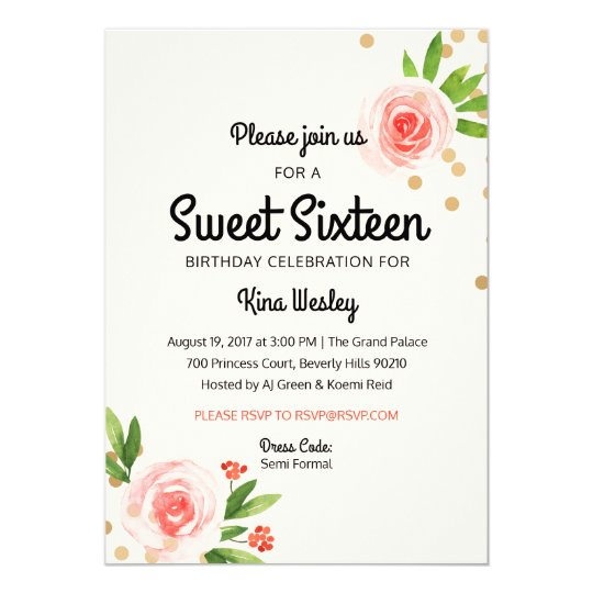 Floral Pink and Gold Sweet Sixteen invitation