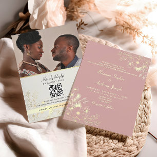 Floral Pink and Gold Wedding QR Code Invitation