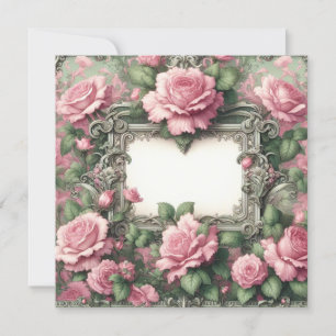 Floral Pink and Green Blank Card Template