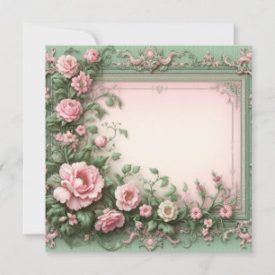 Floral Pink and Green Blank Card Template