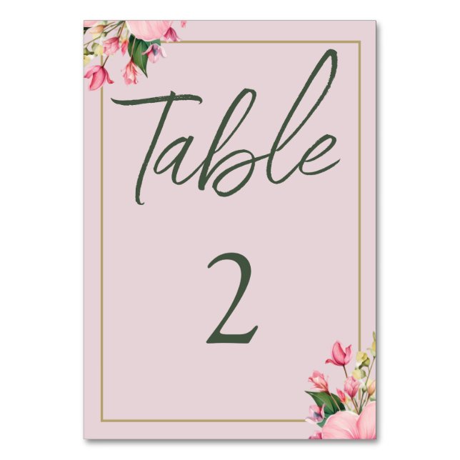 Floral Pink and Green Table Card (Front)