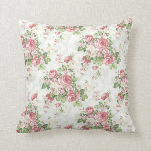 Floral Pink and Green Throw Pillow
