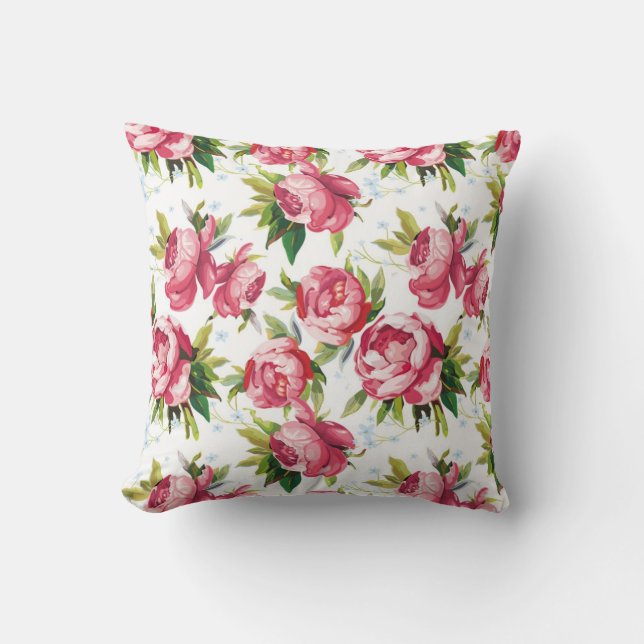 Floral Pink and Green Throw Pillow (Front)