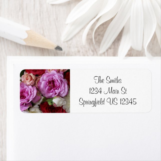 Floral pink and red return address labels (Insitu)