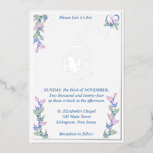 Floral Pink and Sage Wedding Foil Invitation