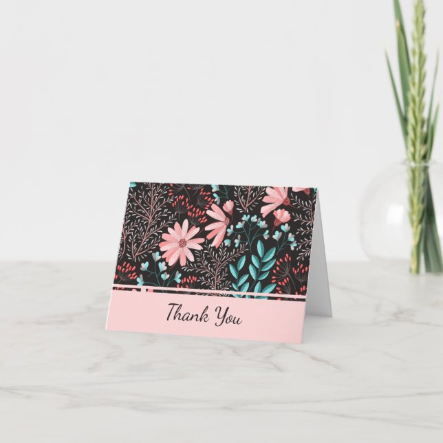 Floral Pink and teal Thank You Card (Front)