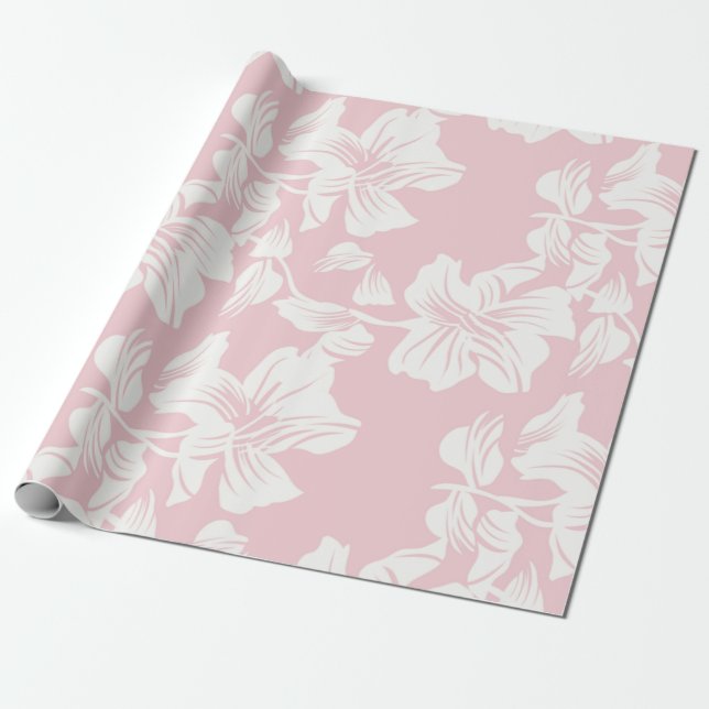Floral Pink And White Pattern Wrapping Paper (Unrolled)