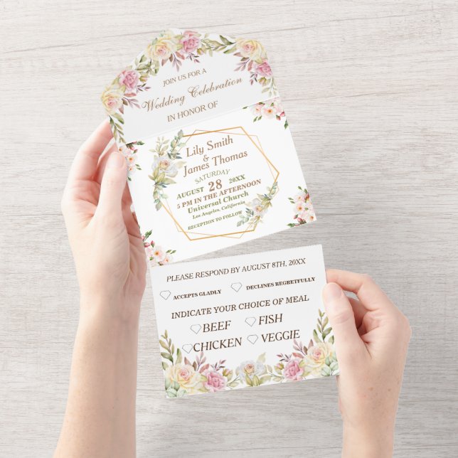 Floral Pink And White wedding  All In One Invitati All In One Invitation (Tearaway)