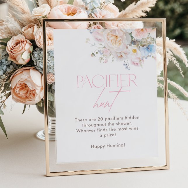 Floral Pink Baby Shower Game Pacifier Hunt Poster (Creator Uploaded)