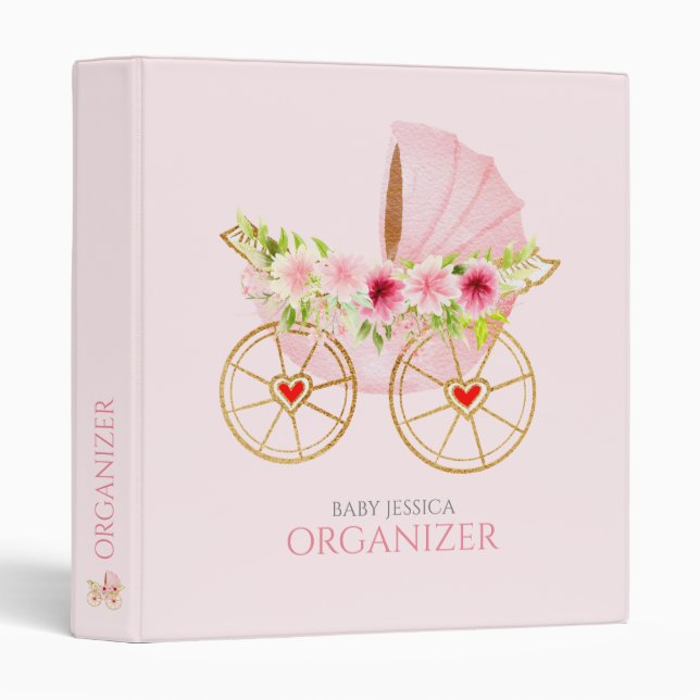 Floral pink baby stroller  binder (Front/Spine)