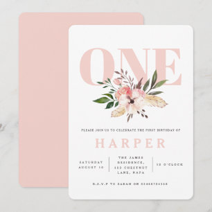 floral pink birthday party photo invitation