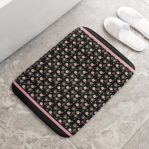 Floral Pink Black Bathroom  Bath Mat