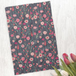 Floral Pink Black Pattern Kitchen Towel<br><div class="desc">Modern Bohemian botancial art.
Pretty boho loose pink floral painting on a dark grey background.
Original art by Nic Squirrell.</div>