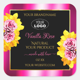 Floral Pink Black Product Labels Gold Frame Logo