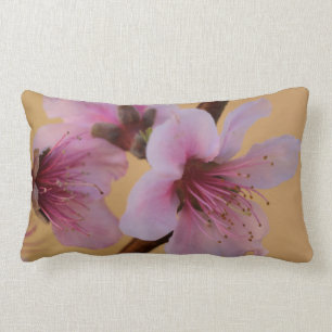 Floral, Pink Blossoms on Golden Tan Back Lumbar Pillow