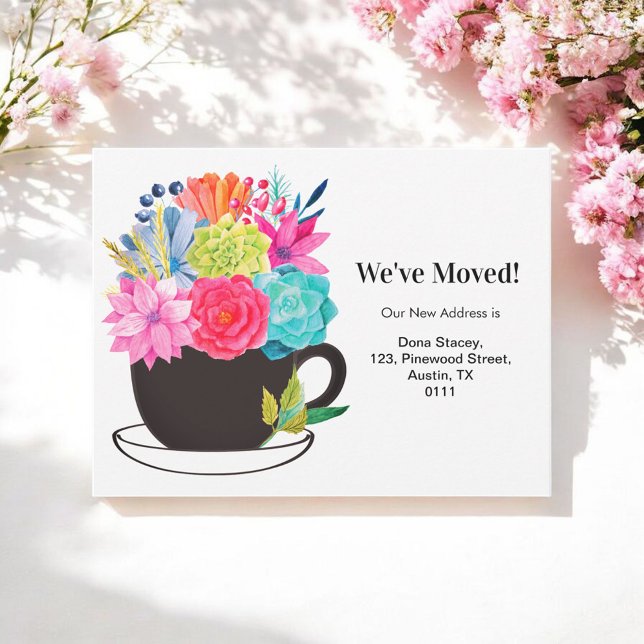 Floral Pink Blue Green New Address Announcement Postcard (Creator Uploaded)