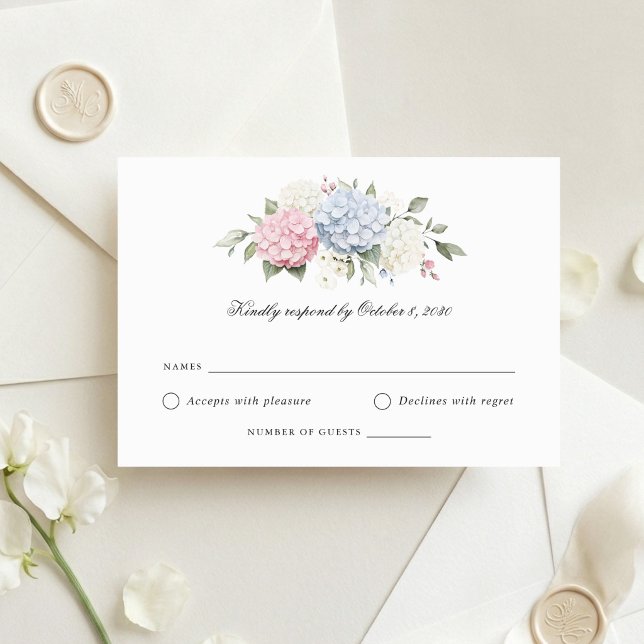 Floral Pink & Blue Hydrangea Wedding RSVP Card (Creator Uploaded)