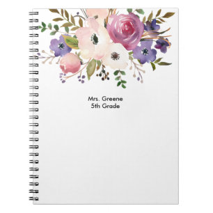 Floral Pink Blue Personalized Teacher Notebook