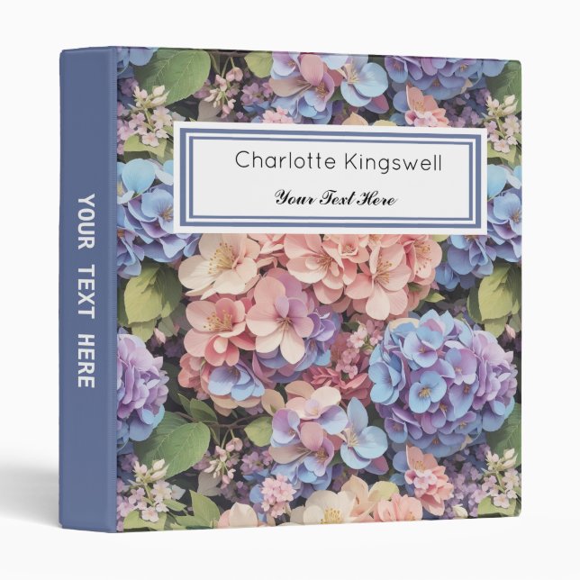 Floral pink, blue & purple hydrangeas custom binder (Front/Spine)