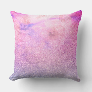 *~*  Floral Pink Blue Purple Watercolor Glitter Throw Pillow