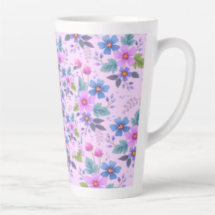 Floral Pink Blue Violet Flowers Pattern-36841 Latte Mug