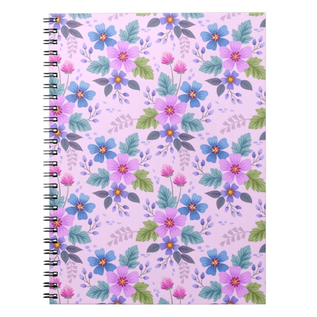 Floral Pink Blue Violet Flowers Pattern-36841 Notebook (Front)