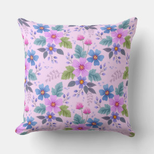 Floral Pink Blue Violet Flowers Pattern-36841 Throw Pillow
