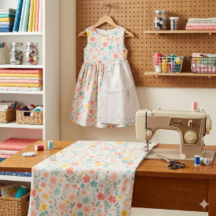 Floral Pink Blue Yellow Flowers Craft Pattern Fabric