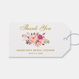 Floral Pink Blush Gold Bridal Shower Thanks Gift Tags