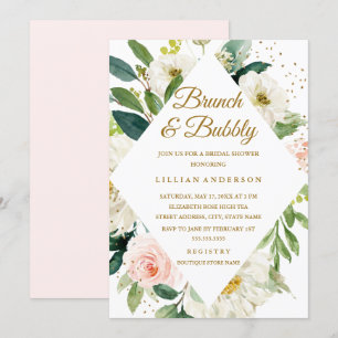 Floral Pink Blush Gold Brunch And Bubbly Invitation