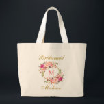 Floral Pink Blush Gold Monogram Bridesmaid Large Tote Bag<br><div class="desc">Watercolor Pink Blush Floral Gold Monogram Bridesmaid Tote Bag - Large</div>
