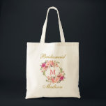 Floral Pink Blush Gold Monogram Bridesmaid Tote Bag<br><div class="desc">Watercolor Pink Blush Floral Gold Monogram Bridesmaid Tote Bag</div>