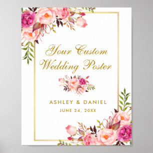 Floral Pink Blush Gold Wedding Custom Poster