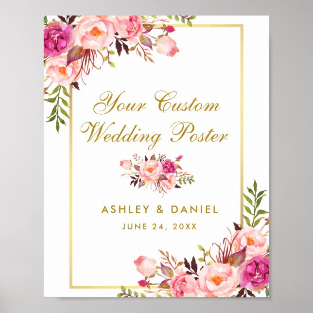 Floral Pink Blush Gold Wedding Custom Poster (Front)