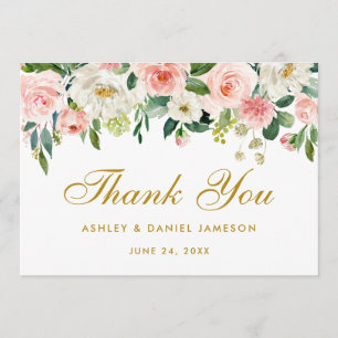 Floral Pink Blush Gold Wedding Thank You