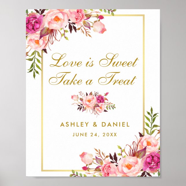 Floral Pink Blush Gold Wedding Treat Poster (Front)