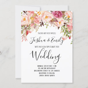 Floral Pink Blush Peony Wedding Invitation