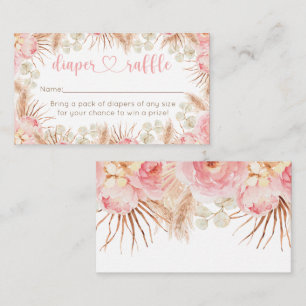 Floral pink Boho Pampas watercolor Diapper Raffle Enclosure Card