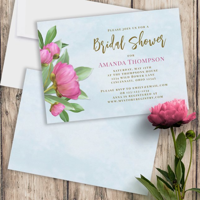 Floral Pink Botanical Elegant Pretty Peony Blooms  Invitation (Creator Uploaded)