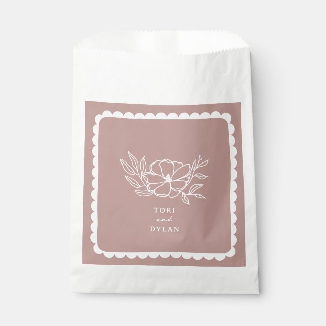 Floral Pink Botanical Scalloped Wedding Favour Bag (Front)