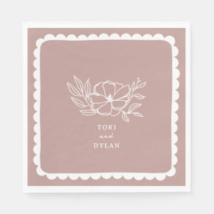 Floral Pink Botanical Scalloped Wedding Napkin