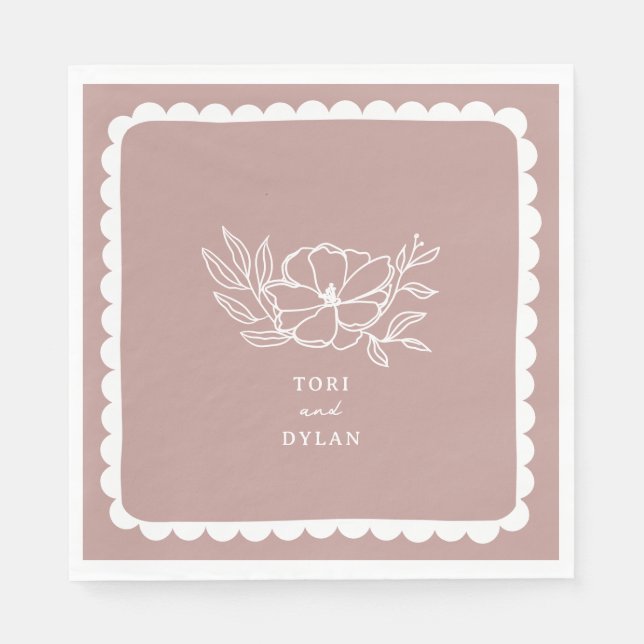 Floral Pink Botanical Scalloped Wedding Napkin (Front)