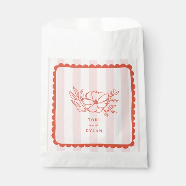 Floral Pink Botanical Stripe Wedding Favour Bag (Front)